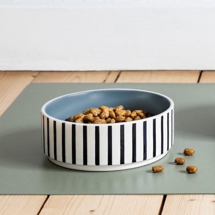 Set of 2 Stoneware Pet Bowls – Blue Stripe Design (11cm)