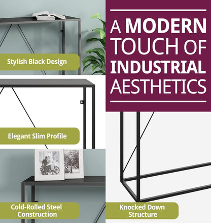 Bewdley Slim Console Table – Modern Matte Black Industrial Entryway Table (90cm)