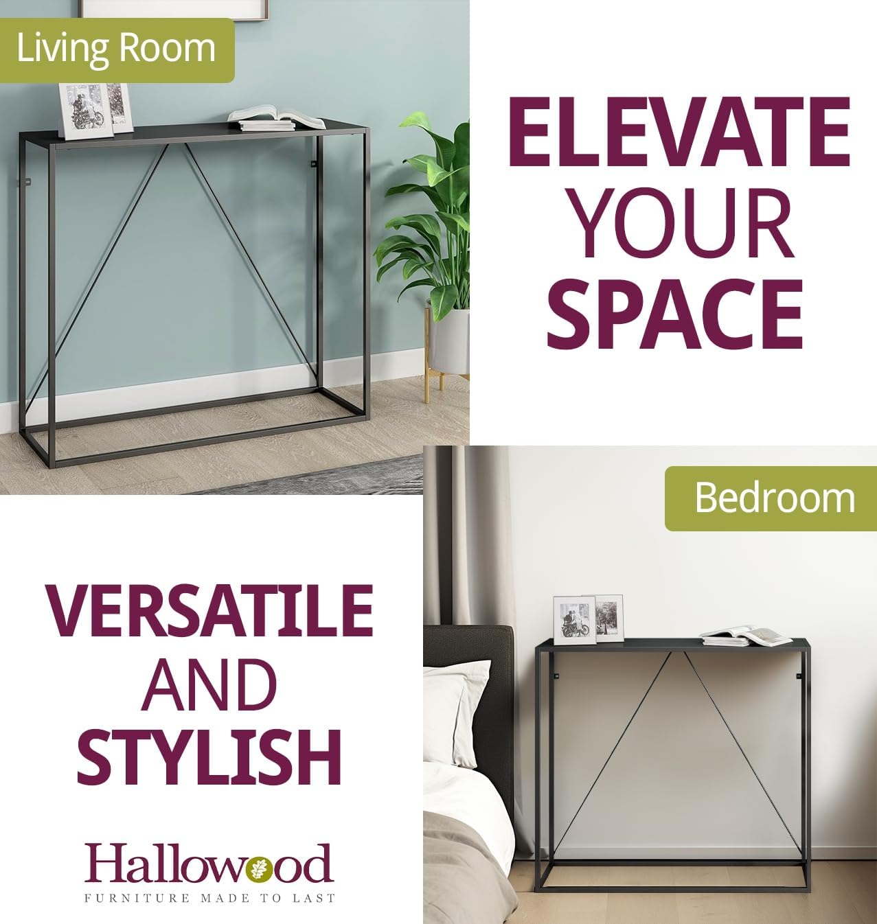 Bewdley Slim Console Table – Modern Matte Black Industrial Entryway Table (90cm)
