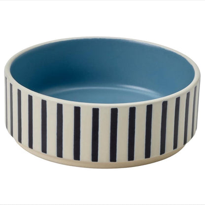 Set of 2 Stoneware Pet Bowls – Blue Stripe Design (11cm)