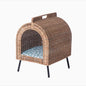 Handcrafted Rattan Elevated Cat House – Luxury Pet Bed with Soft Cushion