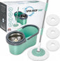360° Spin Mop & Bucket Set with 3 Microfibre Mop Heads, Adjustable Handle & Stainless Steel Wringer