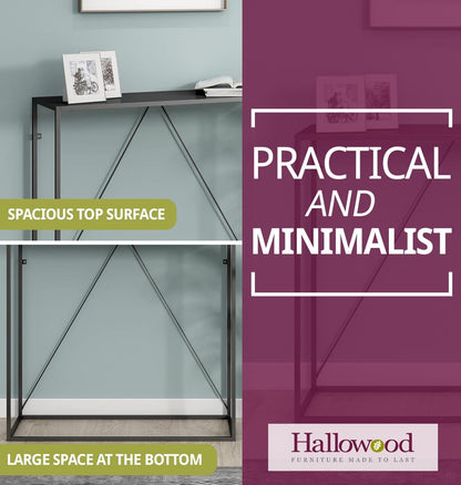 Bewdley Slim Console Table – Modern Matte Black Industrial Entryway Table (90cm)