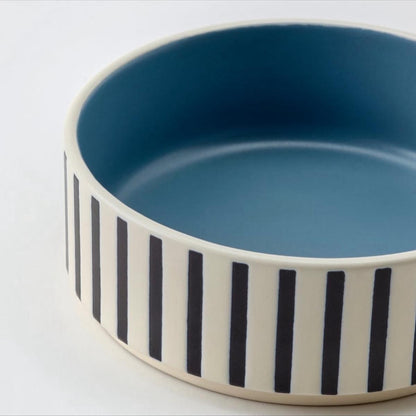 Set of 2 Stoneware Pet Bowls – Blue Stripe Design (11cm)