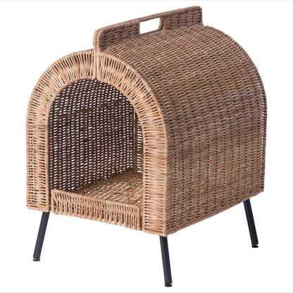 Handcrafted Rattan Elevated Cat House – Luxury Pet Bed with Soft Cushion