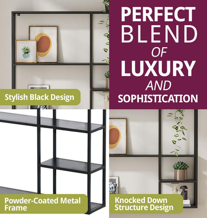 Large Industrial Metal Wall Shelf Unit (100x90cm) | Modern 5-Section Floating Display | Matte Black Heavy-Duty Wall Mounted Shelving