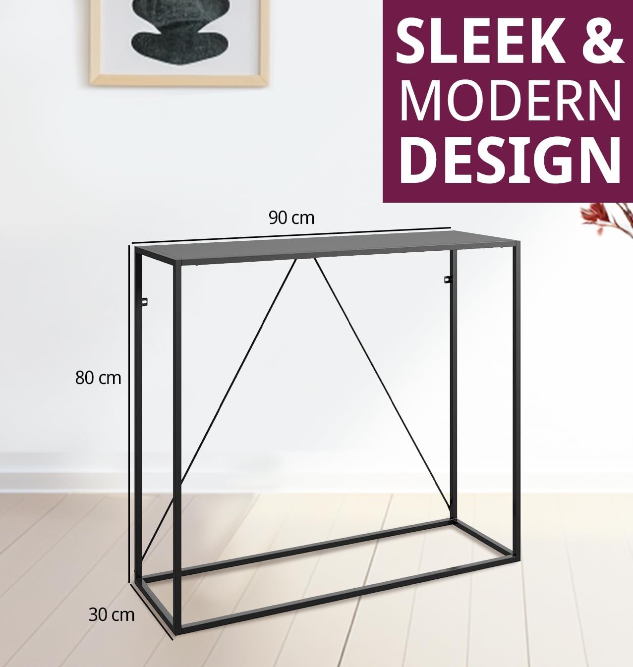 Bewdley Slim Console Table – Modern Matte Black Industrial Entryway Table (90cm)