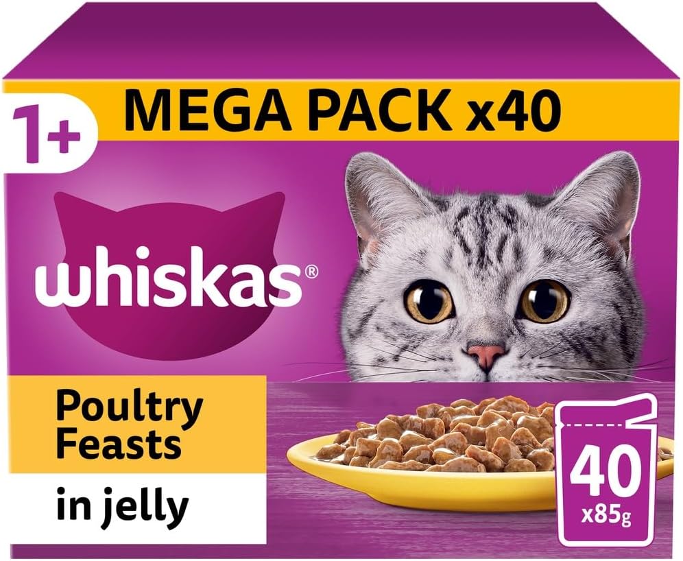 Whiskas 1+ Poultry Feast in Jelly Mega Pack – 40 x 85g Pouches