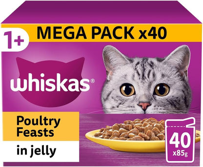 Whiskas 1+ Poultry Feast in Jelly Mega Pack – 40 x 85g Pouches