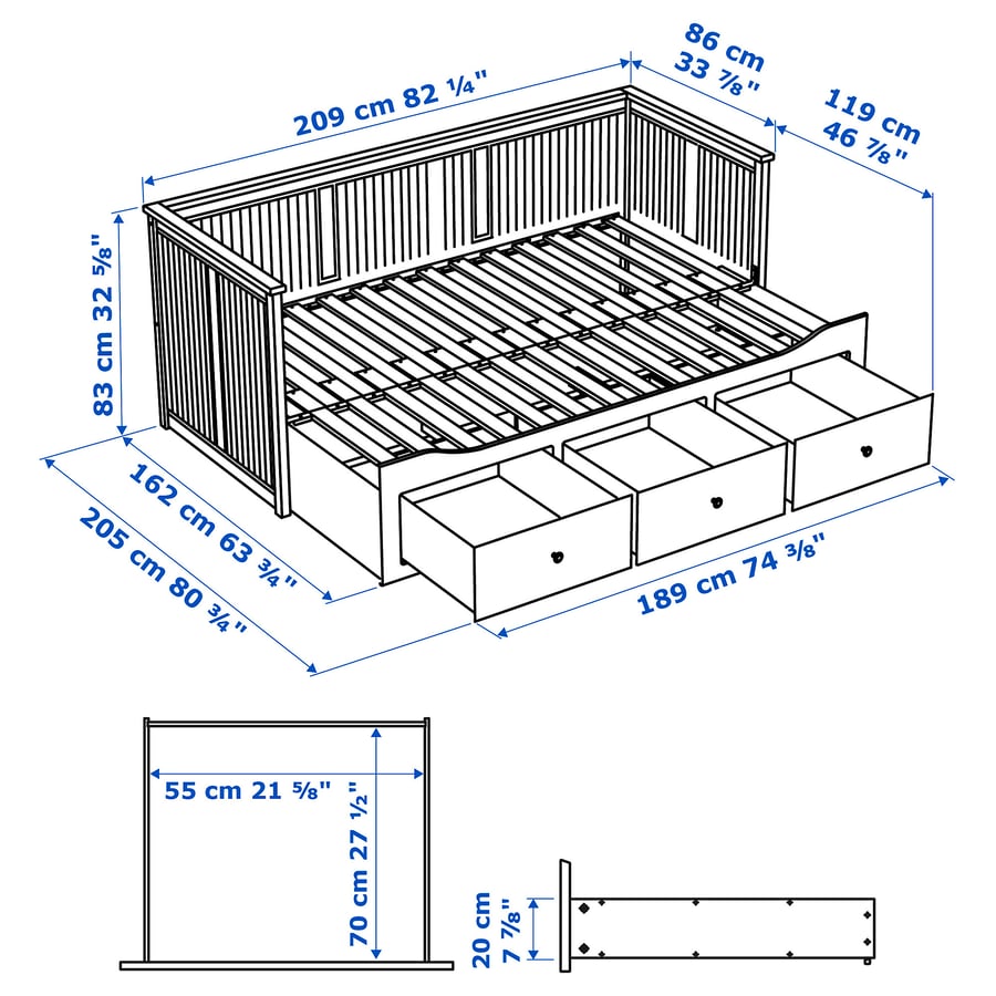 -in-1 Heritage Daybed with 3 Storage Drawers & Double Mattress Set (80x200 cm)