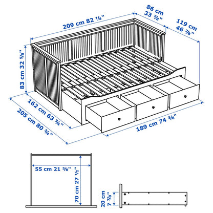 -in-1 Heritage Daybed with 3 Storage Drawers & Double Mattress Set (80x200 cm)